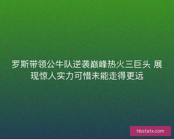 罗斯带领公牛队逆袭巅峰热火三巨头 展现惊人实力可惜未能走得更远